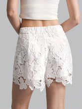 Ontre Women Eyelet Embroidery Shorts, White, Autumn Back To School Casual Outfit